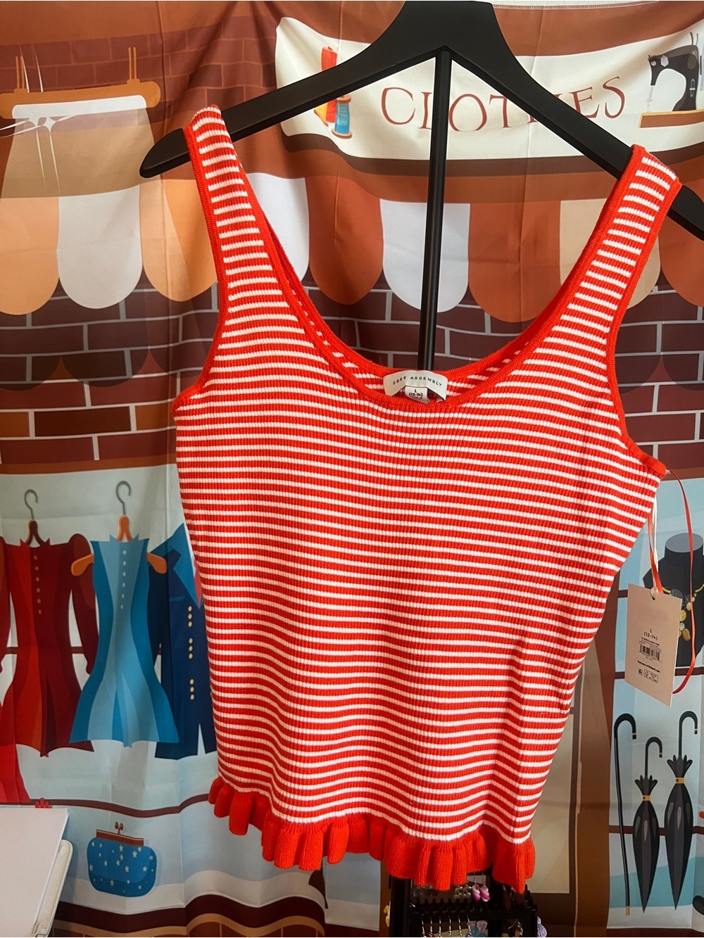Sleeveless Red & White Striped Knit Tank Top by Free Assembly